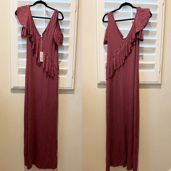NWT Rachel Pally Amelia Dahlia open shoulder ruffle maxi dress modal New Large L - Picture 2 of 4